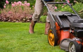 Image of a person mowing a lawn